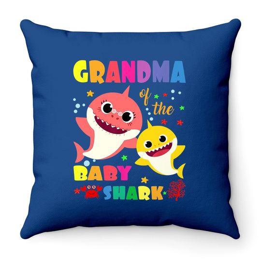Grandma Of The Baby Shark Birthday Grandma Shark Throw Pillow