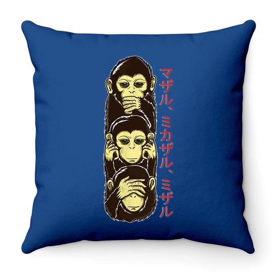 Three Wise Monkeys -see Hear, Speak No Evil Throw Pillow