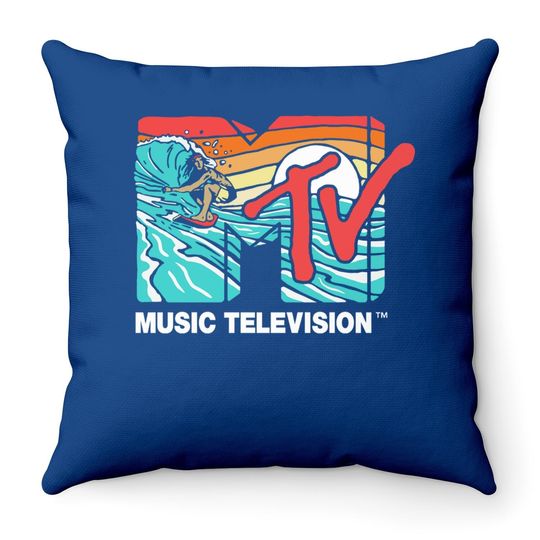 Mademark X Mtv - Mtv Catch A Wave Mtv Surfer Logo Retro Graphic Throw Pillow