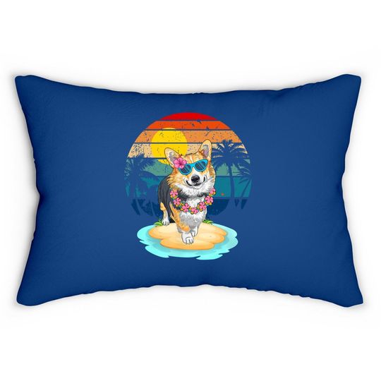 Beach Tropical Summer Vacation Corgi Dog Lover Vintage Lumbar Pillow