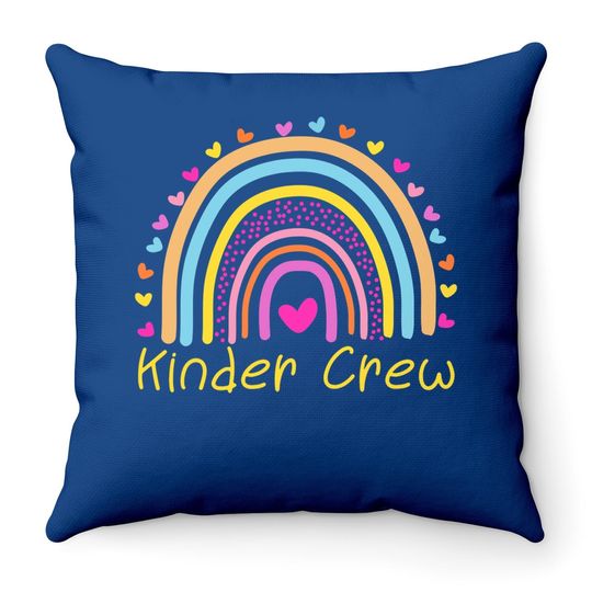 Kinder Crew Kindergarten Teacher Rainbow Heart Throw Pillow