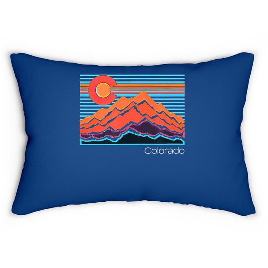 Vintage Colorado Mountain Landscape And Flag Graphic Lumbar Pillow
