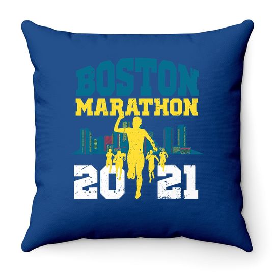 Boston 2021 Marathon Runner 26.2 Miles Throw Pillow