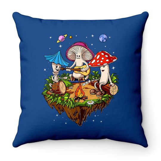 Mushrooms Camping Psychedelic Forest Fungi Festival Throw Pillow