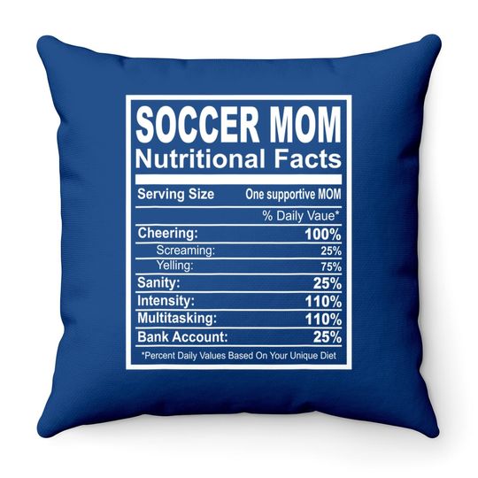 Soccer Mom Nutritional Facts Throw Pillows