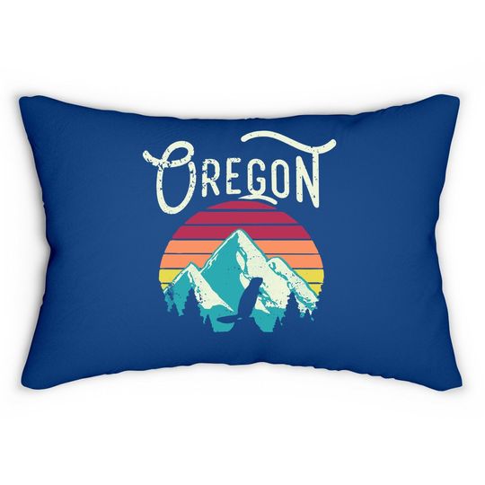 Retro Vintage Oregon Or Mountains Beaver Lumbar Pillow