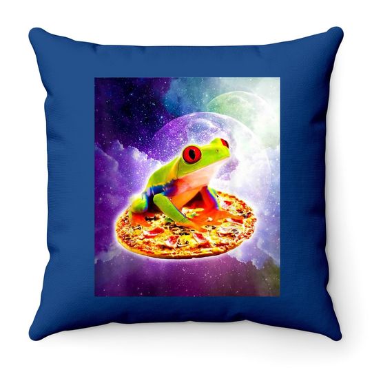 Red Eye Tree Frog Riding Pizza In Space Throw Pillow