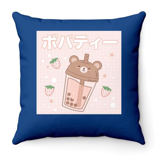 Bubble Milk Tea Boba Cute Bear Kawaii Aesthetic Throw Pillow