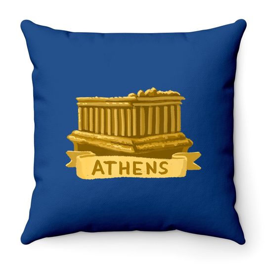 Athens Greece Acropolis Parthenon Gold Throw Pillow