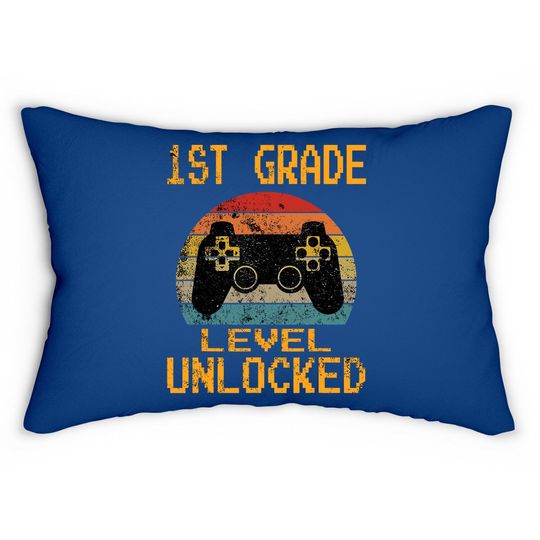 1st Grade Level Unlocked Gamer First Day Of School Boys Lumbar Pillow