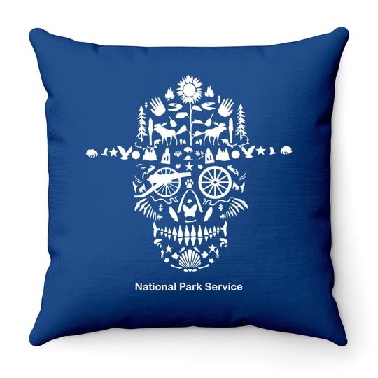 National Park Service, Skull Animals Hiking Camping Eliments Throw Pillow