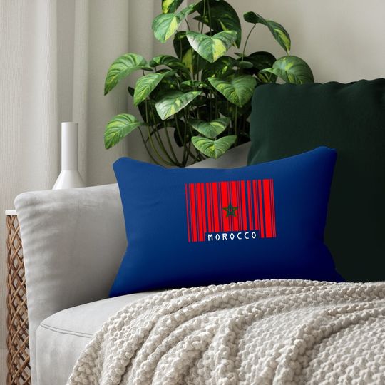 Morocco Barcode Style Flag - Premium Cotton Lumbar Pillow
