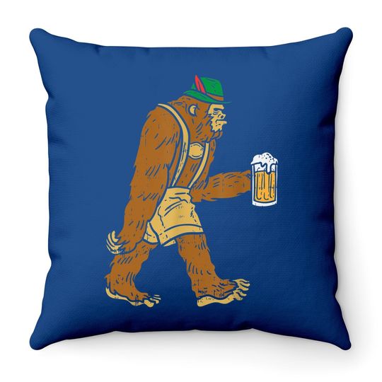 German Bigfoot Sasquatch Beer Lederhose Oktoberfest Throw Pillow