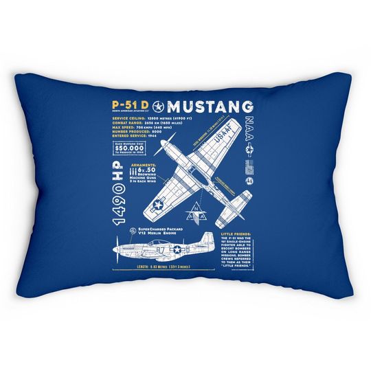 P-51 Mustang North American Aviation Vintage Fighter Planet Lumbar Pillow