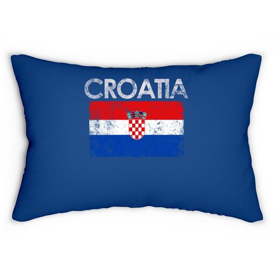Vintage Croatia Croatian Flag Pride Gift Lumbar Pillow