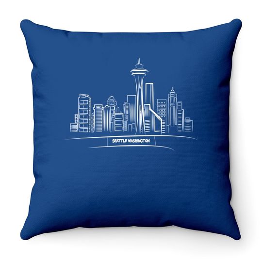 Seattle Washington Sketch Of Downtown Space Needle Throw Pillow