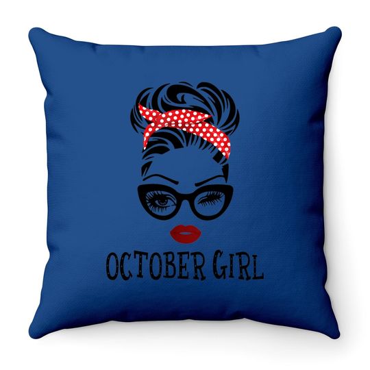 October Girl Woman Face Wink Eyes Lady Face Birthday Gift Throw Pillow