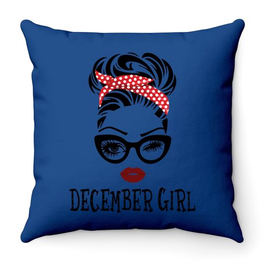 December Girl Woman Face Wink Eyes Lady Face Birthday Gift Throw Pillow