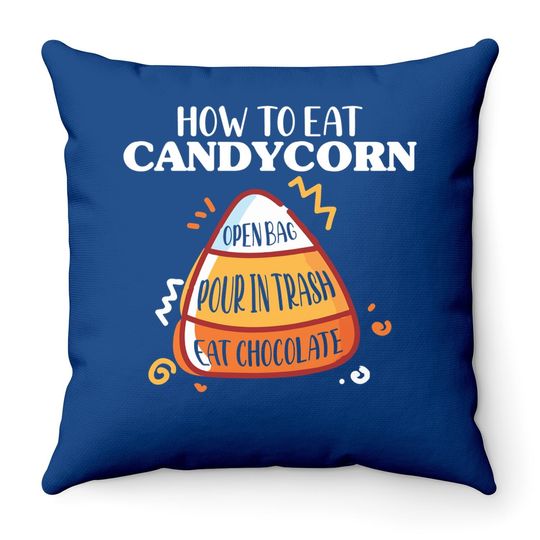 How To Eat Candy Corn - Halloween - National Candy Corn Day Throw Pillow