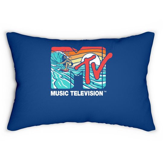 Mademark X Mtv - Mtv Catch A Wave Mtv Surfer Logo Retro Graphic Lumbar Pillow