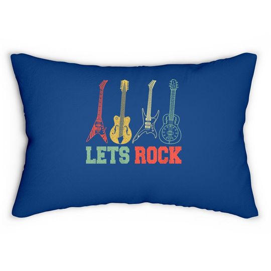 Lets Rock Rock N Roll Guitar Retro Lumbar Pillow