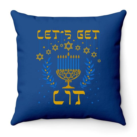 Let's Get Lit Hanukkah Jew Menorah Throw Pillow