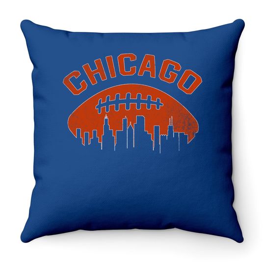 Chicago Illinois Cityscape Retro Football Throw Pillow