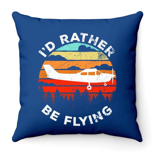Funny Pilot Gift I'd Rather Be Flying Retro C172 Airplane Throw Pillow