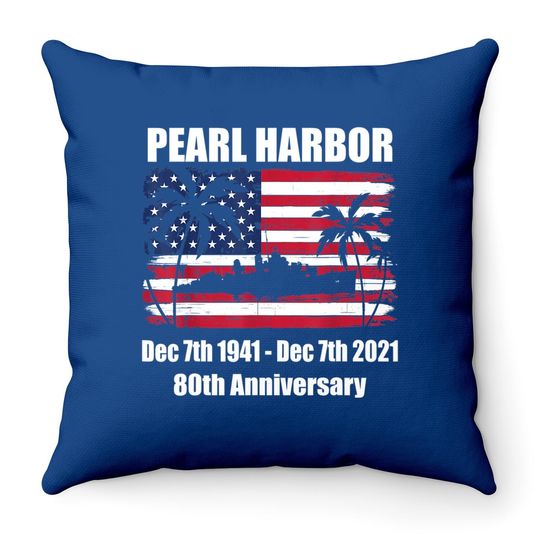 Vintage Pearl Harbor 80th Anniversary Flag Throw Pillow