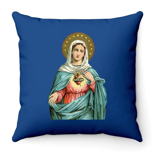 Immaculate Heart Of Mary Our Blessed Mother Catholic Vintage Throw Pillow