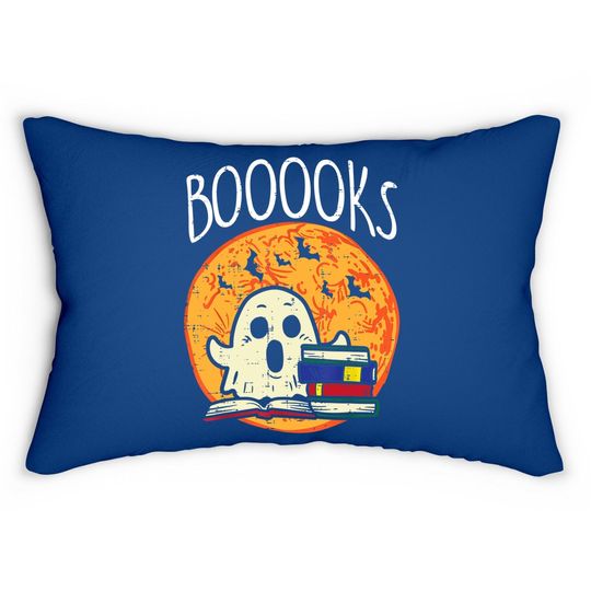 Boooks Moon Ghost Halloween Bookworm Librarian Teacher Book Lumbar Pillow