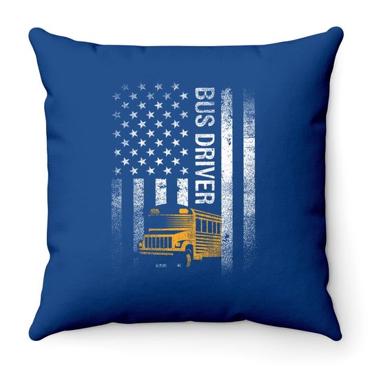 School Bus Driver Usa American Flag Gift Throw Pillow