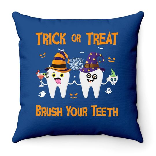 Trick Or Treat Brush Your Throw Pillowth Dentist Halloween Costume Throw Pillow
