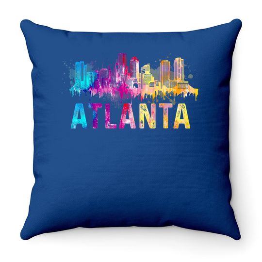 Atlanta Georgia Retro Watercolor Skyline Gifts Throw Pillow