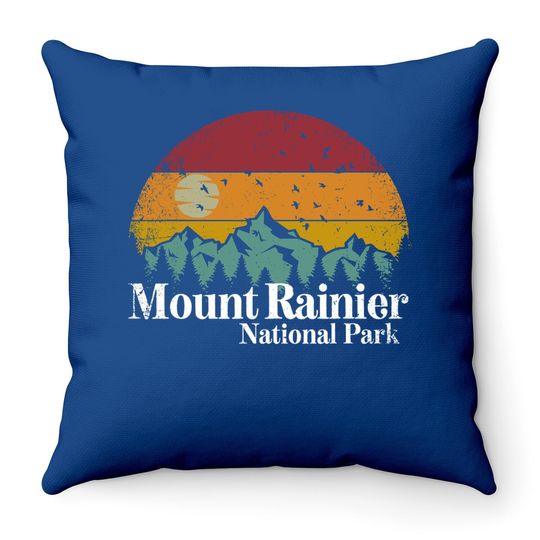 Mount Rainier National Park Retro Style Hiking Vintage Throw Pillow