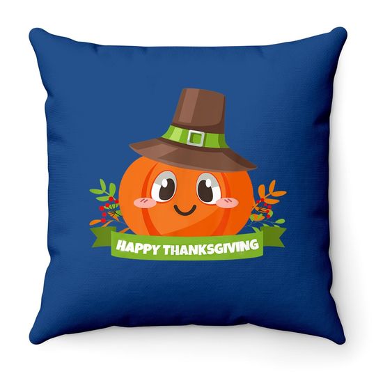 Pilgrim Pumpkin Happy Thanksgiving Holiday Throw Pillow