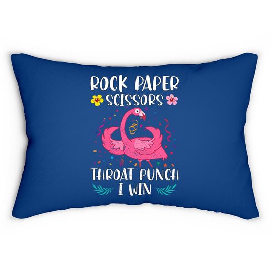 Rock Paper Scissors Throat Punch I Win Flamingo Game Lumbar Pillow