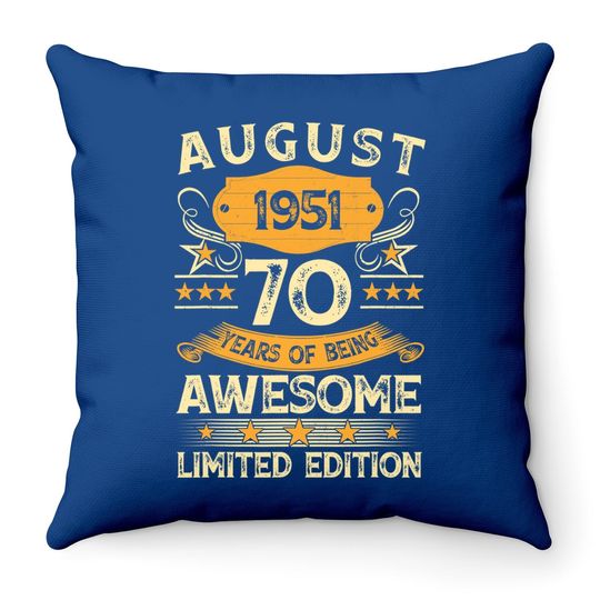 Vintage August 1951 70th Birthday Throw Pillow