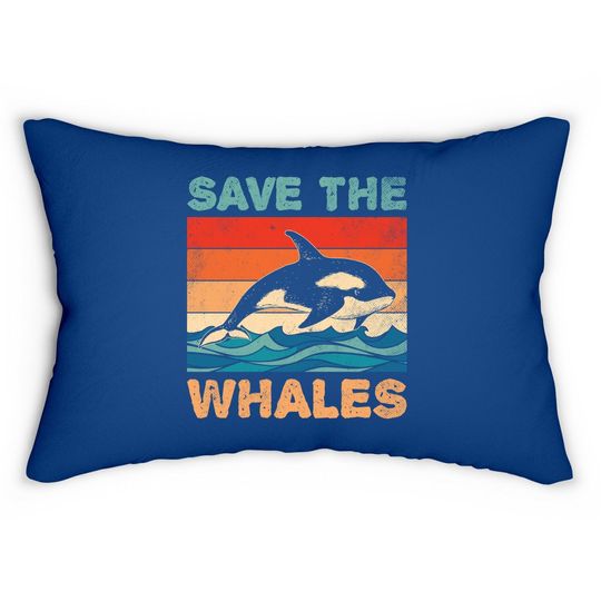 Save The Whales Retro Vintage Orca Whale Lumbar Pillow