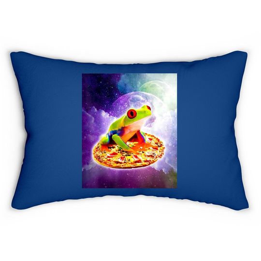 Red Eye Tree Frog Riding Pizza In Space Lumbar Pillow