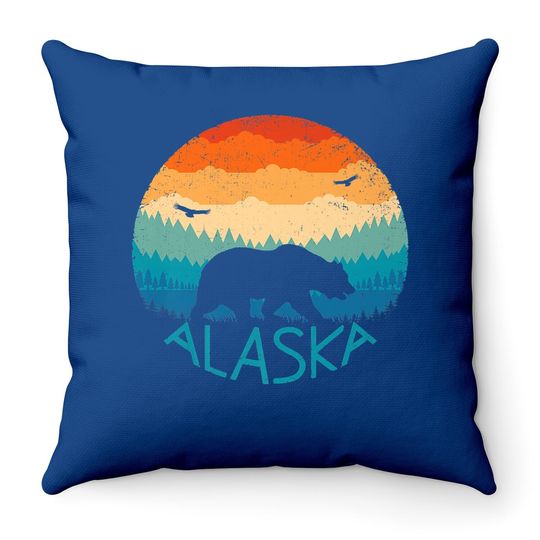 Alaska Retro Grizzly Bear Throw Pillow