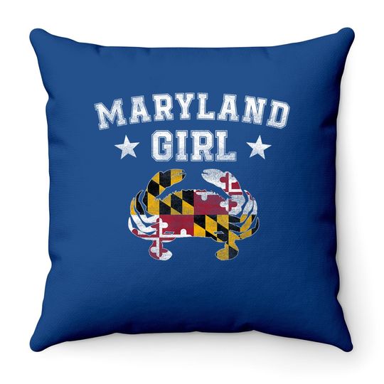 Maryland Girl Flag Blue Crab Throw Pillow
