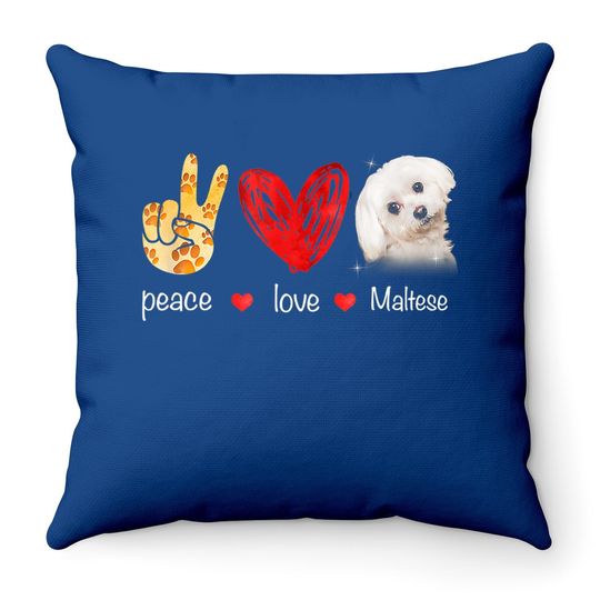 Peace Love Maltese Dog Throw Pillow