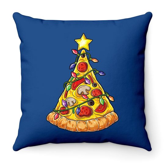 Pizza Christmas Tree Lights Funny Pajama Throw Pillow