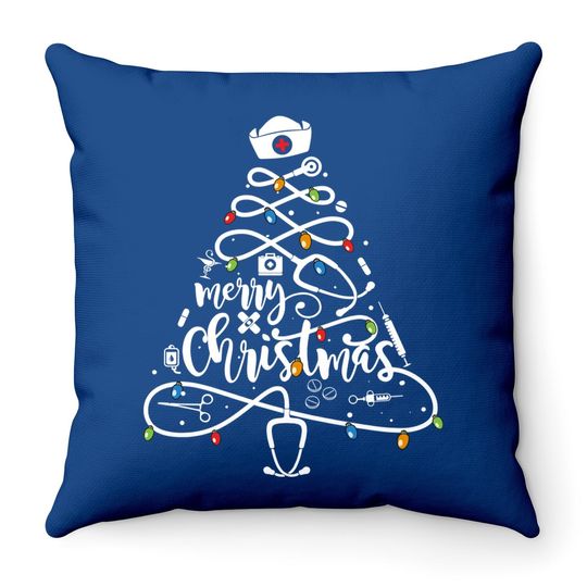 Merry Christmas Nurse Tree Lights Pajamas Throw Pillow