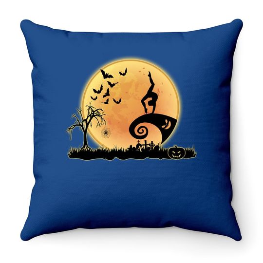 Gymnastics Athlete And Moon Silhouette Funny Halloween Premium Throw Pillow