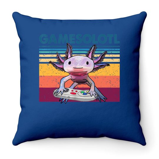 Axolotl Fish Playing Video Game White Throw Pillow