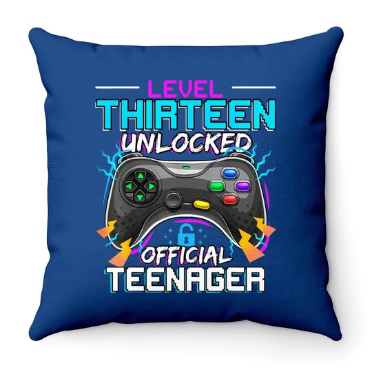 Level 13 Unlocked  Throw Pillownager Video Game 13th Birthday Throw Pillow