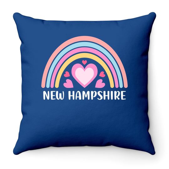 New Hampshire Rainbow Hearts Throw Pillow