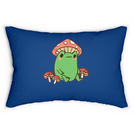 Frog With Mushroom Hat Cottagecore Aesthetic Lumbar Pillow